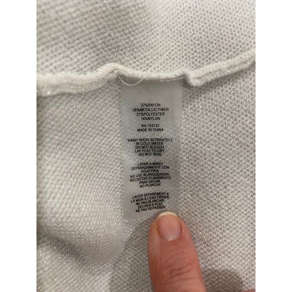 Sione Women's Sweater M Star Print Long Sleeve Metallic White Knit Pullover - Picture 5 of 8